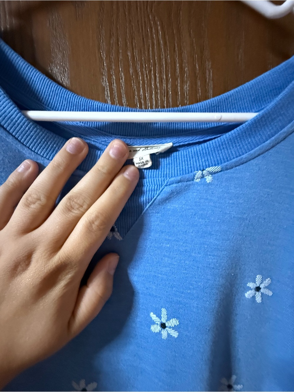 Blue Floral Long Sleeve Crewneck Top